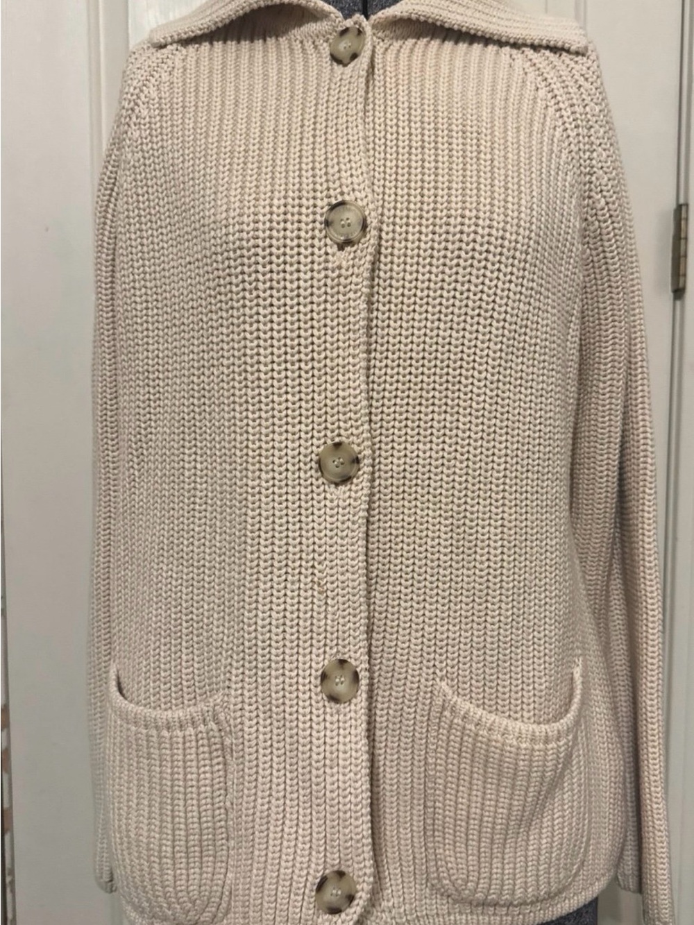 Liz Claiborne Cream Button-Front Knit Sweater Cardigan